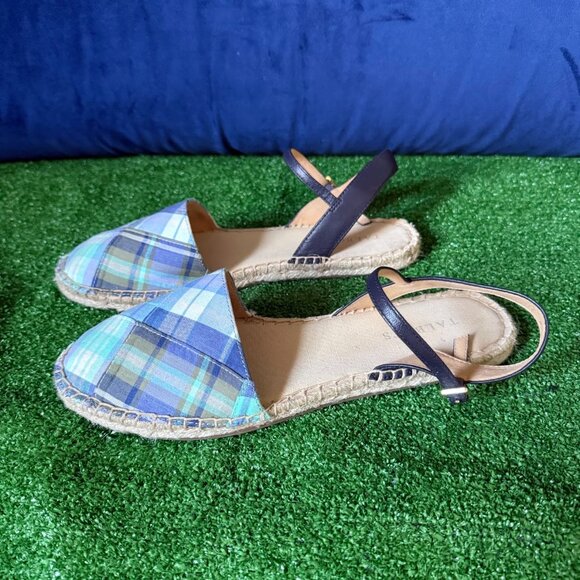 Talbots Size 9.5 Izzy D'Orsay Espadrilles Raffia Blue Madras Plaid Shoes Sandals - Picture 3 of 10